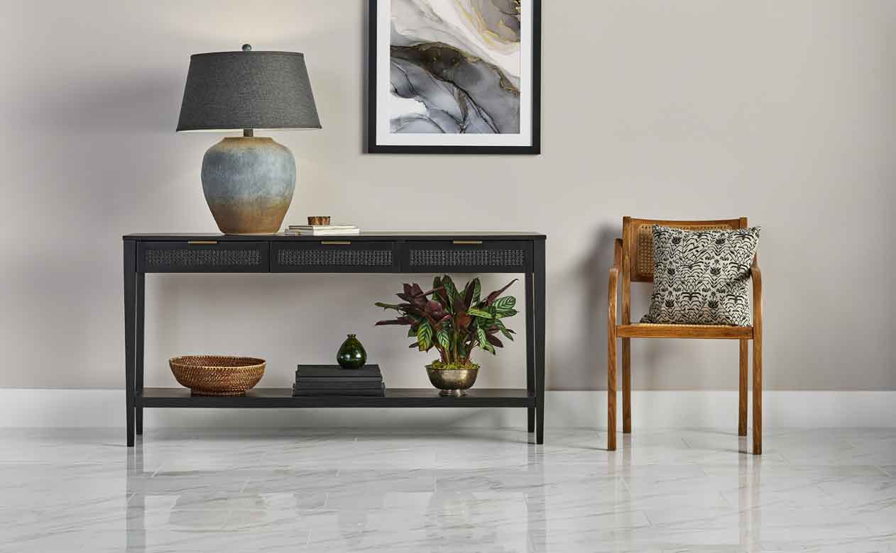 marble look tile flooring in entryway